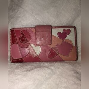 Y2K Fossil Pink and Red Wallet with Heart Motifs